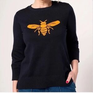 QueenBee 100% Cotton Crewneck 3/4 Sleeves Sweater Joan Rivers Navy Size Med New